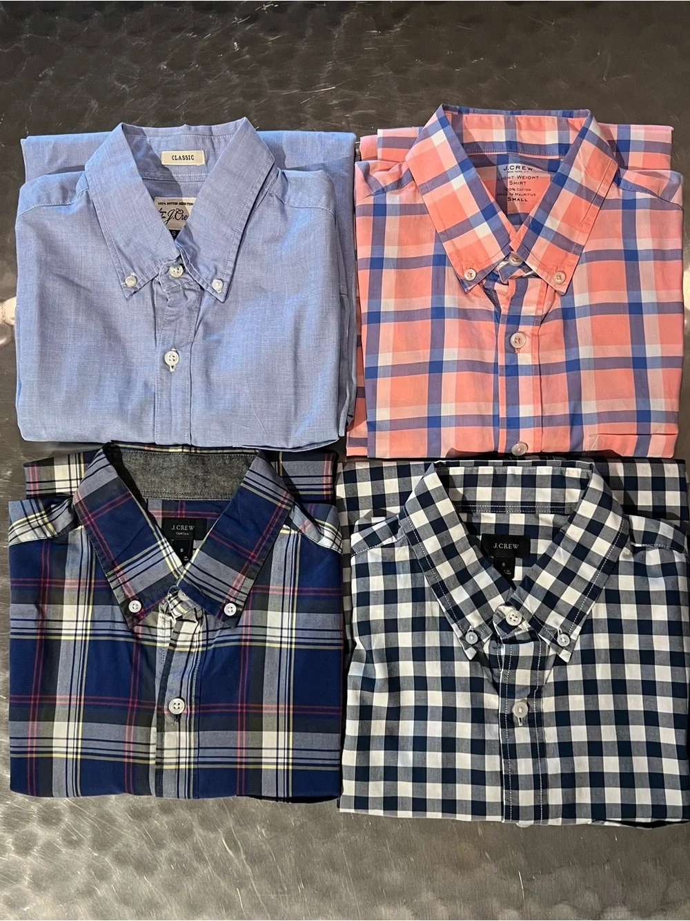 J.Crew Men’s 4 Shirt Bundle – Plaid Gingham & Solid Button Downs Size SMALL